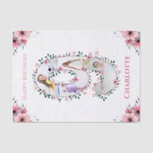 Big 9th Birthday Girl Foto Collage Pink Flower Tissuepapier