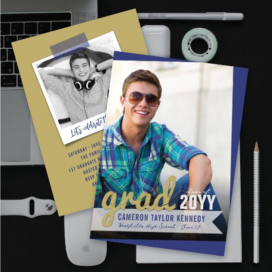 Big Afstudeerder Scribbles Foto Modern Graduation  Kaart