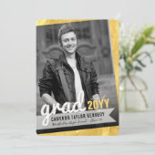 Big Afstudeerder Sketch Gold Foil Foto Graduparty Kaart (Staand voorkant)
