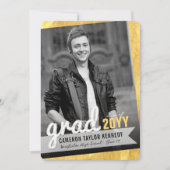Big Afstudeerder Sketch Gold Foil Foto Graduparty Kaart (Voorkant)