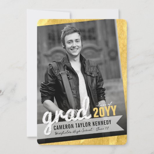 Big Afstudeerder Sketch Gold Foil Foto Graduparty Kaart (Voorkant)