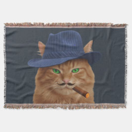 Big Al "The Paw-Father" Cat Woven Throw Blanket Deken