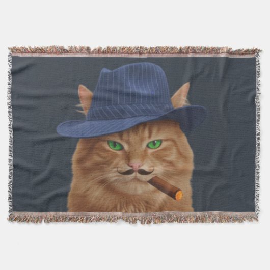 Big Al "The Paw-Father" Cat Woven Throw Blanket Deken (Voorkant)