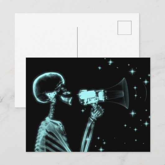 Big Announcement x-Ray Skeleton - Blauwgroen Briefkaart (Voorkant / Achterkant)
