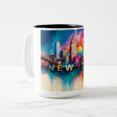 Big Apple NYC Abstracte skyline Tweekleurige Koffiemok (Voorkant links)