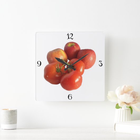 Big Apples and Tomatoes Wall Clock Vierkante Klok (Huis)