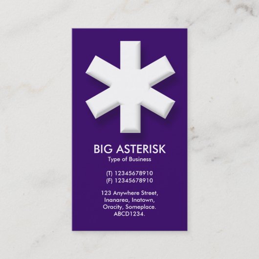 Big Asterisk - Deep Paars (330066) Visitekaartje (Voorkant)