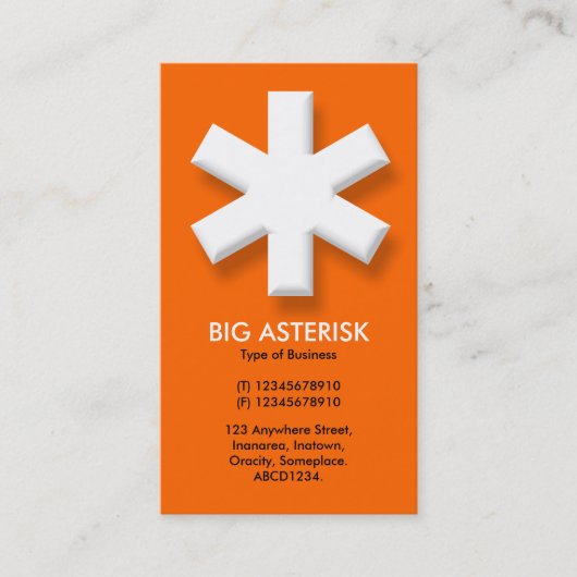 Big Asterisk - Oranje (FF6600) Visitekaartje (Voorkant)