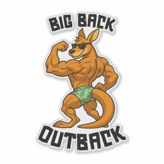 Big Back Outback – Funny Kangaroo Gym Workout, Sticker (Voorkant)