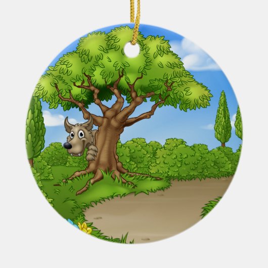 Big Bad Wolf pingelt van boom Keramisch Ornament (Voorkant)