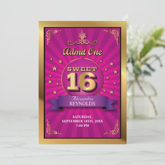 Big Bash Pink Sweet 16 Uitnodiging (Staand voorkant)