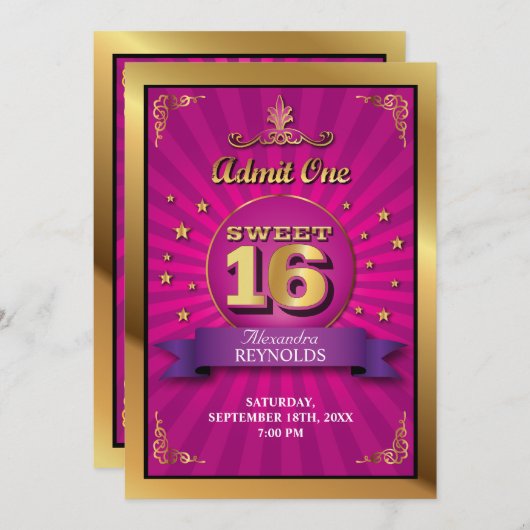 Big Bash Pink Sweet 16 Uitnodiging (Voorkant / Achterkant)