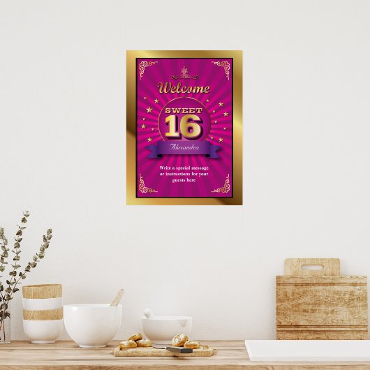 Big Bash Pink Sweet 16 WelkomstPoster Poster (Keuken)