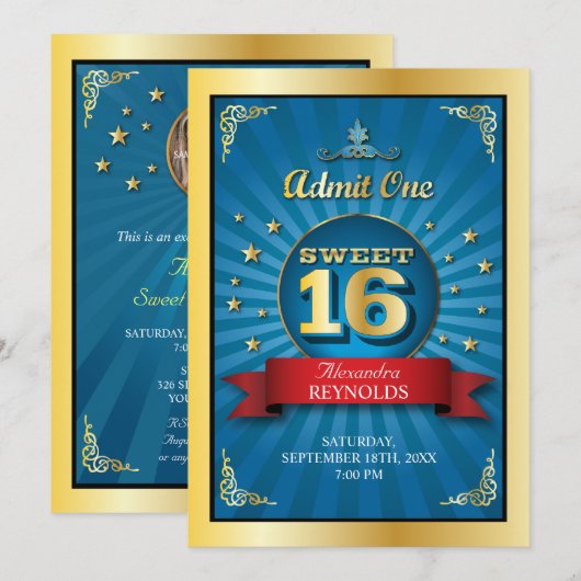 Big Bash Sweet 16 Uitnodiging (Voorkant / Achterkant)