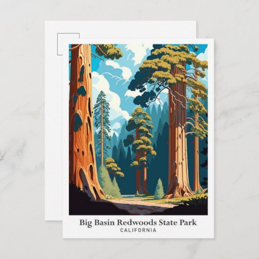 Big Basin Redwoods State Park reisillustratie Briefkaart (Voorkant / Achterkant)