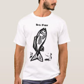 Big Bass Fish Primitieve Kunst Zwart-wit T-shirt (Voorkant)