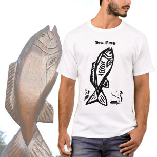 Big Bass Fish Primitieve Kunst Zwart-wit T-shirt