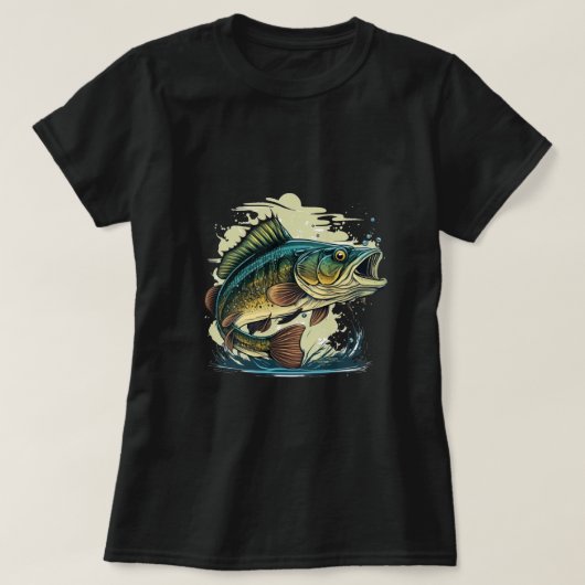 big-bass-fish-vector-cartoon-tshirt-big-bass-fish- t-shirt (Design voorkant)