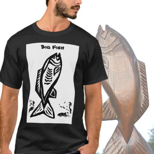 Big Bass Fish Zwart en Wit T-shirt
