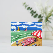 Big Beach Diva Sunbather Post Card Briefkaart (Staand voorkant)