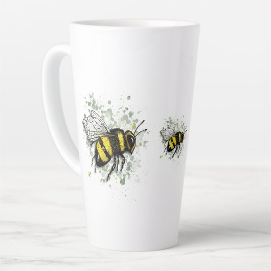 Big Beautiful Bumble BEE, Digital Drawing Latte Mok (Linkerhoek)