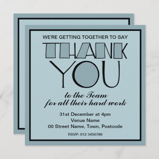 Big Bedankt blauw Dank u de uitnodiging van het Te (Voorkant / Achterkant)