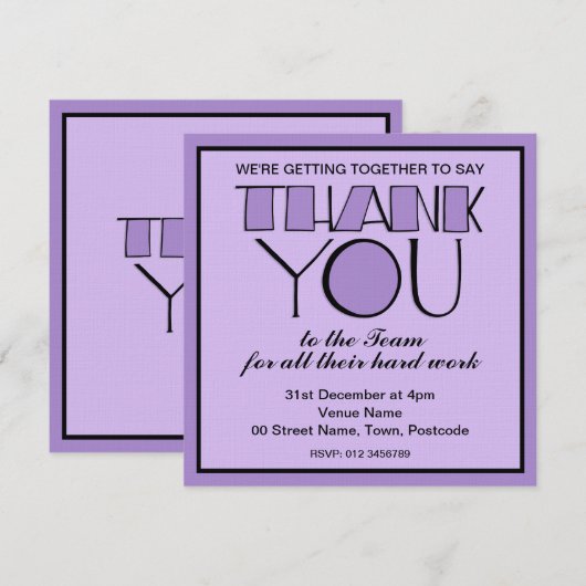 Big Bedankt paars Dank je wel de uitnodiging van h (Voorkant / Achterkant)