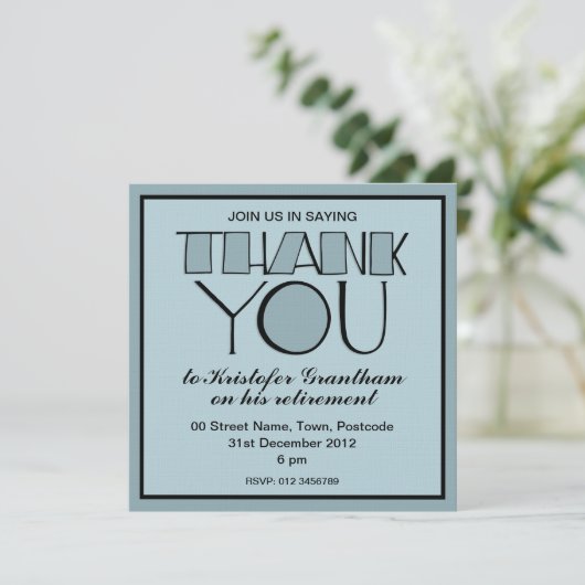 Big Bedankt voor de blauwe uitnodiging tot pension (Staand voorkant)