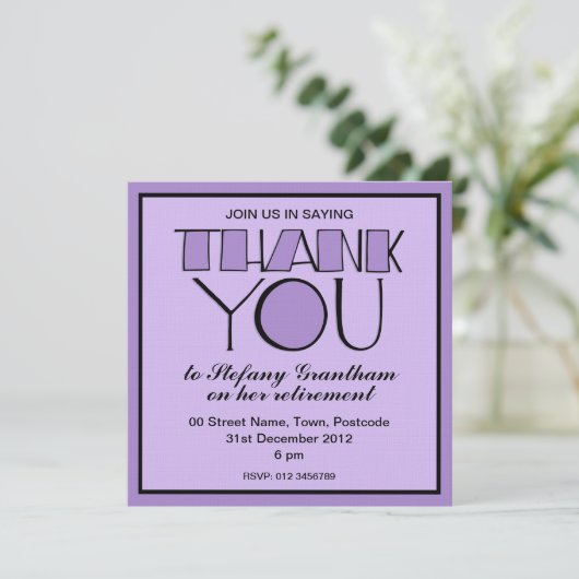 Big Bedankt voor de paarse uitnodiging tot pension (Staand voorkant)