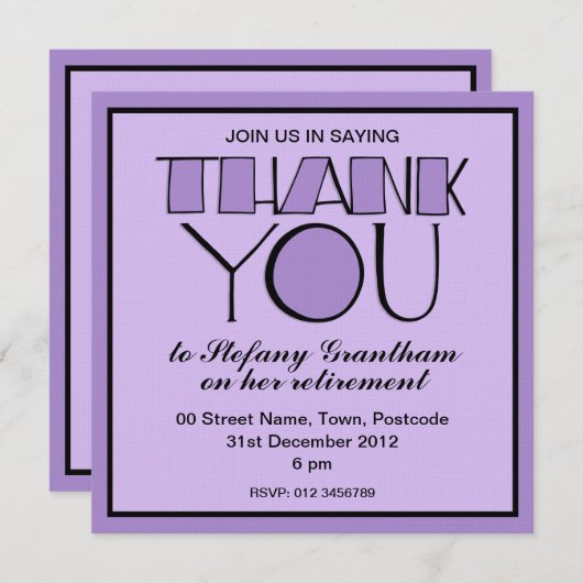 Big Bedankt voor de paarse uitnodiging tot pension (Voorkant / Achterkant)