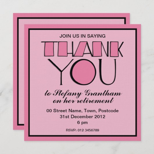 Big Bedankt voor de roze uitnodiging tot pensioner (Voorkant / Achterkant)