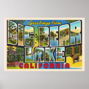 Big Beer Lake California CA Large Letter Briefkaar Poster