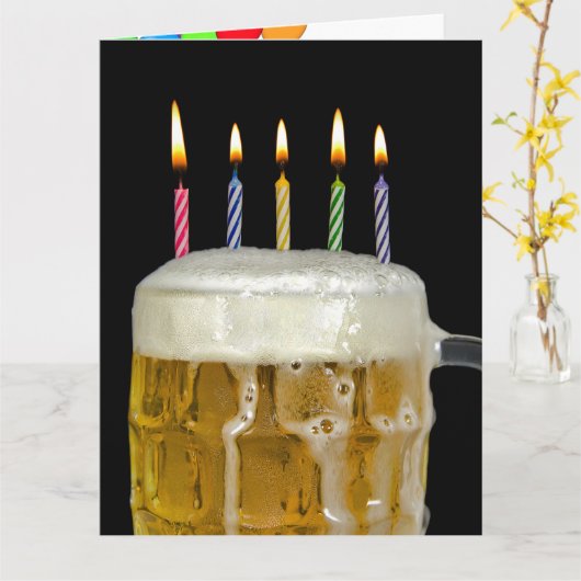Big Beer mok met verjaardagskaarsen Kaart (Gele Bloem)