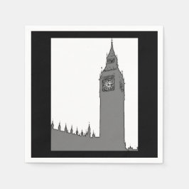 Big Ben Black & White  Style London Napkins Servetten