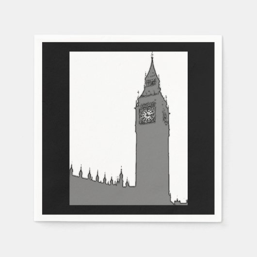 Big Ben Black & White  Style London Napkins Servetten (Voorkant)
