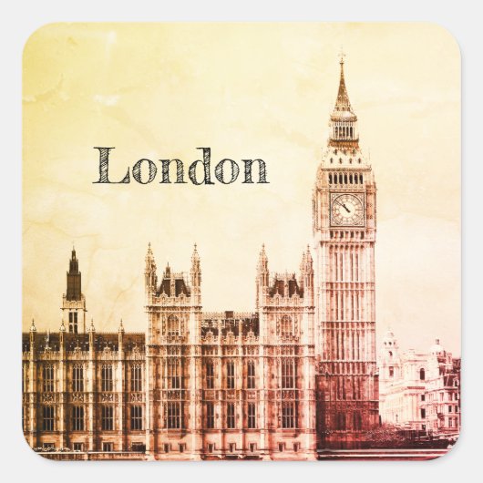 Big Ben Clock & London, Westminster /  Verenigd Ko Vierkante Sticker (Voorkant)