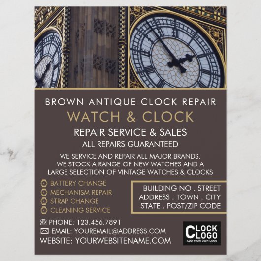 Big Ben Clock Tower, Horoloog Adverteren Flyer (Voorkant)