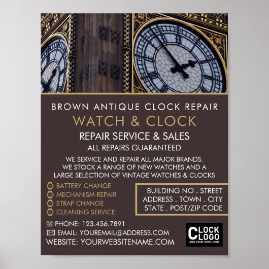 Big Ben Clock Tower, Horoloog Adverteren Poster (Voorkant)
