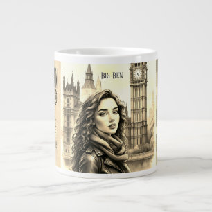 Big Ben Clock, Vrouw Traveller bij Big Ben Londen Grote Koffiekop