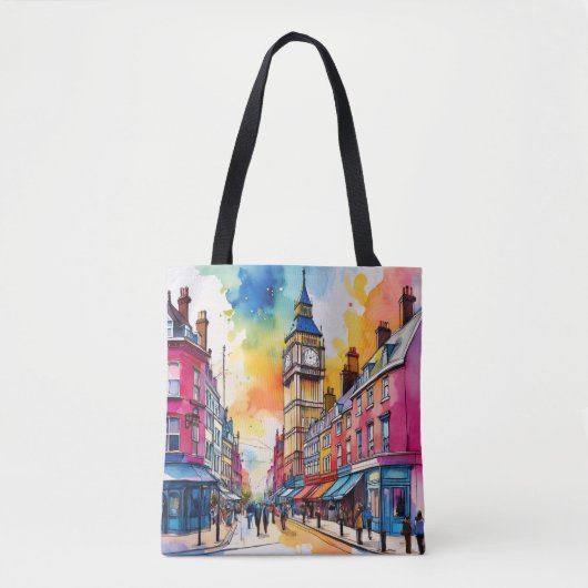 Big Ben en de levendige aquarel van London Street Tote Bag (Voorkant)