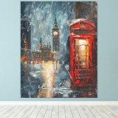 Big Ben en de rode telefooncel Canvas Afdruk (Insitu (Houten vloer))