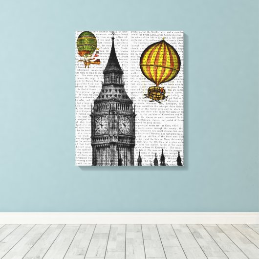 Big Ben en  Hot Air-ballonnen Canvas Afdruk (Insitu (Houten vloer))