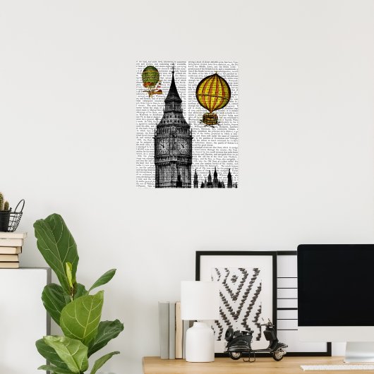 Big Ben en  Hot Air-ballonnen Poster (Thuiskantoor)