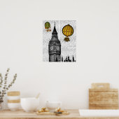 Big Ben en Hot Air-ballonnen Poster (Keuken)