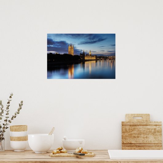 Big Ben en Palace van Westminster 's nachts Poster (Keuken)
