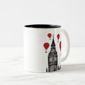 Big Ben en Red Hot Air Balloons 2 Tweekleurige Koffiemok (Voorkant rechts)