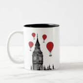 Big Ben en Red Hot Air Balloons 2 Tweekleurige Koffiemok (Links)