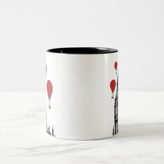 Big Ben en Red Hot Air Balloons 2 Tweekleurige Koffiemok (Center)