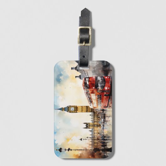 Big Ben en rode bus in Londen Bagagelabel (Voorkant (verticaal))