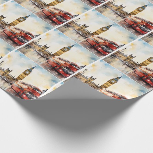 Big Ben en rode bus in Londen Cadeaupapier (Hoek)